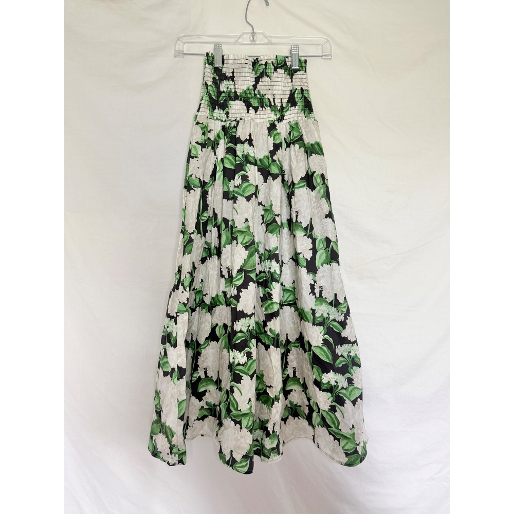 Hill House Green Hydrangea Delphine Skirt Smocked Cotton Midi XXS Floral